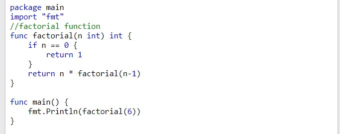 Write a GO Program to find factorial of a given number.