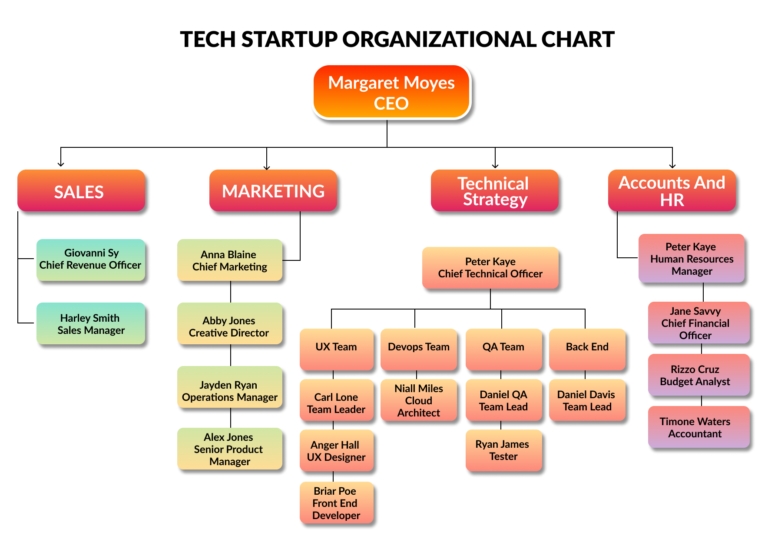Technical Startup Organization Chart based on Job Titles